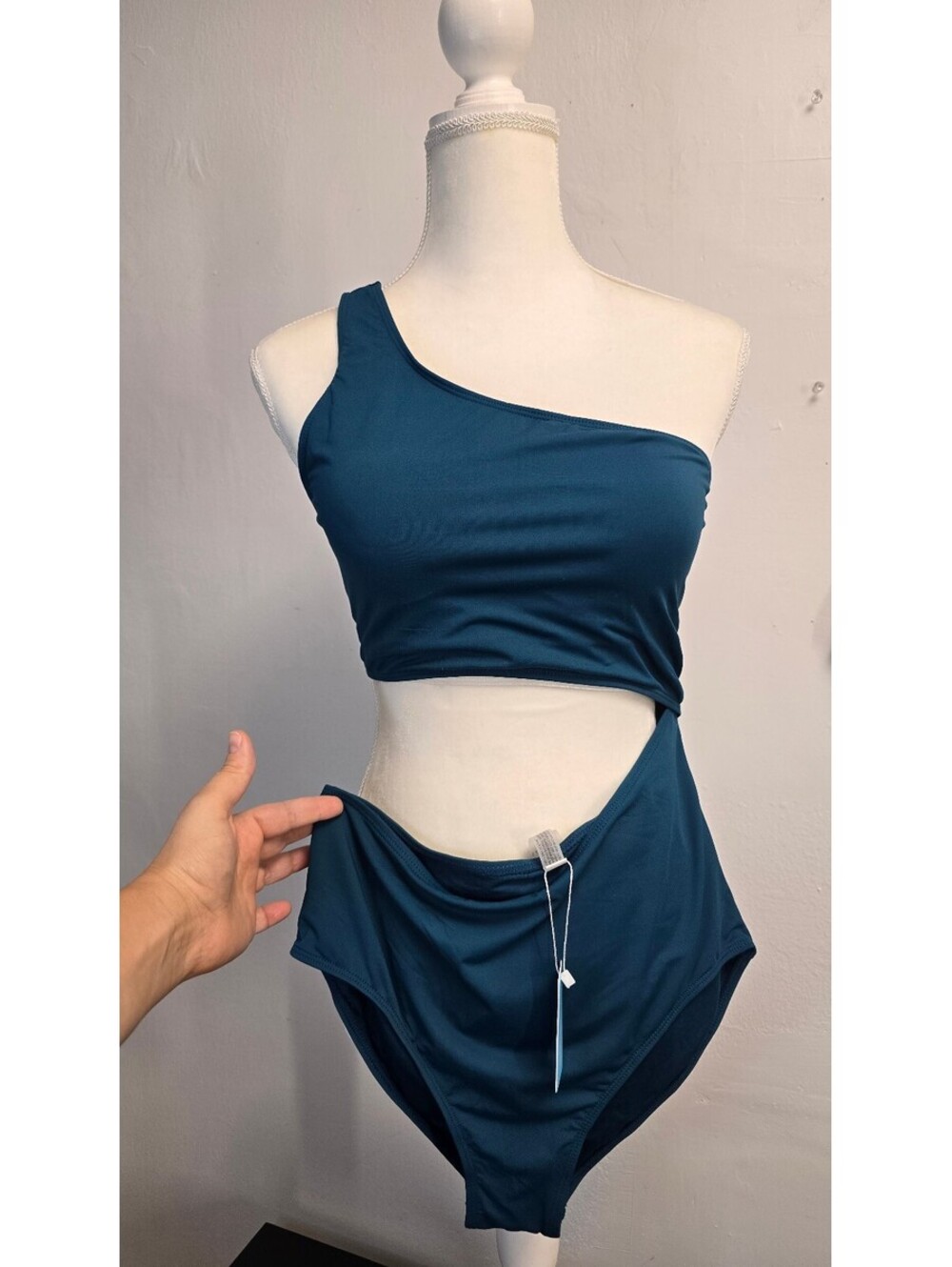 YONIQUE One Shoulder Cutout One Piece Swimsuit – Teal – Size L – New with Tags